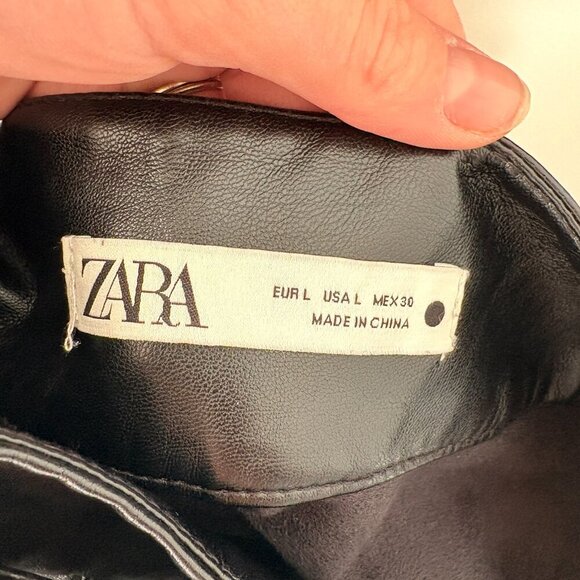 Zara Faux Leather Skirt With Belt Black Blogger Fav Size Large - Picture 9 of 12